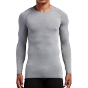Retro Mens Tee Top Solid Color Stretch Quick Dry Skinny Fitted Round Neck Long Sleeve Compression T-Shirt