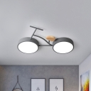 Grey/White/Green Bike LED Flushmount Creative Kids Metallic Flush Mount Ceiling Light Fixture in Warm/White Light