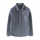 Mens Shirt Trendy Stripe Print Point Collar Button Detail Regular Fit Long Sleeve Shirt with Chest Pocket