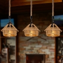 3/6-Head Hemp Pendant Lighting Lodge Brown Hut Restaurant Multi Light Ceiling Light with Round/Linear Canopy