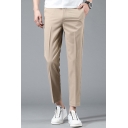 Mens Pants Simple Letter K Embroidery Stretch Zipper Fly Slim Fit 7/8 Length Tapered Relaxed Pants