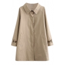 Classic Womens Trench Coat Plain Single-Breasted Loose Fit Long Sleeve Turn-down Collar Trench Coat