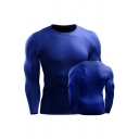 Cool Mens T-Shirt Plain Quick-Dry Stretch Skinny Fitted Round Neck Long Sleeve Breathable T-Shirt