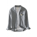 Novelty Mens Shirt Pinstripe Pattern Button up Spread Collar Long Sleeve Regular Fit Shirt with Chest Pocket