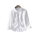 Mens Shirt Trendy Plain Corduroy Spread Collar Button Detail Regular Fit Long Sleeve Shirt Jacket with Chest Pocket