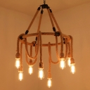 6/8-Light Ceiling Chandelier Farmhouse Circular Hemp Wrapped Hanging Light Kit in Brown