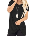 Cozy Tee Top Space Dye Pattern Twist Round Neck Short Sleeve Fitted T-Shirt for Women