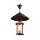 1-Head Drop Pendant Farmhouse Cylindrical Clear Glass Hanging Ceiling Lantern with Cone Hat Top in Black
