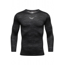 Mens T-Shirt Simple Abstract Pattern Quick Dry Stretch Skinny Fitted Long Sleeve Crew Neck Tee Top