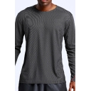 Mens T-Shirt Creative Piping Detail Air Mesh Long Sleeve Round Neck Slim Fitted Quick Dry Tee Top