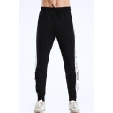 Mens Pants Trendy Contrast Side Panel Breathable Quick-Dry Cuffed Drawstring Waist Slim Fit 7/8 Length Tapered Jogger Pants