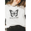 Leisure Women's Tee Top Butterfly Letter Treat People with Kindness Printed Long Sleeves Regular Fit T-Shirt