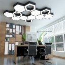 Nordic Hexagon Flush Light Fixture Acrylic Office LED Ceiling Mount Lighting in Black, 18
