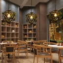 1 Light Ceiling Pendant Factory Bistro Plant Hanging Lamp Kit with Geometrical Iron Cage in Black