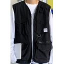 Novelty Mens Vest Non-Ironing Zipper up Sleeveless Regular Fit Work Vest with Pockets