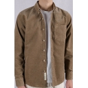 Basic Mens Shirt Corduroy Long Sleeve Button down Collar Regular Fit Shirt with Chest Pocket