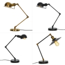 Brass/Black Dome Table Light Industrial Metal 1 Bulb Bedroom Reading Book Lamp with Rotatable Arm