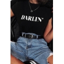 Streetwear Ladies Short Sleeve Crew Neck Letter DARLIN Print Loose Fit Tee Top