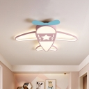 Blue/Pink Helicopter Flush Light Cartoon Acrylic LED Close to Ceiling Light in White/3 Color Light for Kids Room