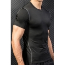 Mens Sport Tee Top Creative Topstitching Crew Neck Short Sleeve Skinny Fitted Quick-Dry T-Shirt