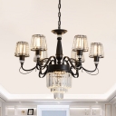 Modernism Conic Pendant Chandelier Beveled Crystal 6-Bulb Dining Room Ceiling Hang Fixture in Black