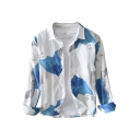 Basic Mens Shirt Abstract Splash Pattern Non-Ironing Button down Long Sleeve Spread Collar Regular Fit Shirt