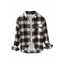 Novelty Mens Shirt Plaid Pattern Flap Chest Pocket Button down Long Sleeve Spread Collar Regular Fit Shirt