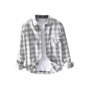 Vintage Mens Shirt Plaid Pattern Cord Thickened Chest Pocket Button down Long Sleeve Spread Collar Regular Fit Shirt Jacket