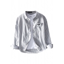Mens Shirt Creative Pinstripe Pattern Cotton Button down Long Sleeve Spread Collar Regular Fit Shirt with Chest Pocket