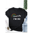 Classic Womens Graphic T-Shirt Rainbow Letter Sounds Gay I'm in Pattern Short Sleeve Round Neck Regular Fitted Tee Top