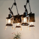 Black Lantern Hanging Lamp Farmhouse Iron 4 Bulbs Dining Room Island Pendant in Black with Rope Decor