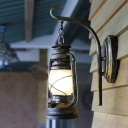1-Light Milk Glass Wall Hanging Light Country Bronze/Copper Kerosene Foyer Wall Mount Lamp