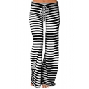Leisure Women's Pants Stripe Printed Drawstring Mid-Waist Relaxed Fit Pants