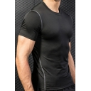 Basic Mens T-Shirt Topstitching Crew Neck Short Sleeve Skinny Fitted Quick-Dry T-Shirt