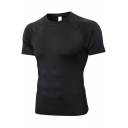 Classic Mens T-Shirt Topstitching Quick-Dry Stretch Skinny Fitted Short Sleeve Crew Neck Sweat-Absorbing Tee Top
