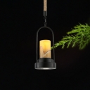 Marble Pillar Candle Pendant Light Fixture Industrial 1 Bulb Wine Club Hanging Lamp Kit in Black
