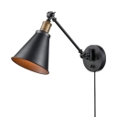 Cone Metal Wall Mount Lighting Fixture Vintage 1-Light Bathroom Adjustable Wall Lamp with/without Plug-in Cord in Black