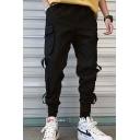 Guys Hot Fashion Solid Color Multi-pocket Loose Fit Elastic Cuffs Cool Cargo Pants