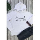 Womens Hooded Sweatshirt Casual Cat Face Letter Pawsome Pattern Loose Fit Long Sleeve Crew Neck Tunic Hooded Sweatshirt