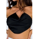Womens Cami Top Stylish Plain Satin Tie-Back Slim Fitted Sleeveless Cropped Top