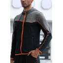 Retro Mens Jacket Contrast Panel Piping Zipper up Drawstring Long Sleeve Slim Fitted Hooded Sporty Jacket