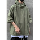 Mens Tee Top Unique Plain Drawstring Hem Double-Pocket Detail Relaxed Fit Half Sleeve Hooded Tee Top