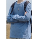Mens T-Shirt Creative Solid Color Cotton Skin-Friendly Round Neck Loose Fitted Long Sleeve Tee Top