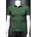 Men Summer Fashion Bee Embroidery Tipped Collar Slim Fit Cotton Polo Shirt