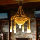 Inverted Hat Shaped Rope Pendant Industrial 7 Lights Wine Club Ceiling Chandelier in Brown