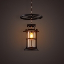 Cylinder Bistro Down Lighting Pendant Loft Clear Glass 1 Head Black Hanging Light Kit with Cage
