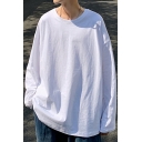 Cool Mens Tee Top Plain Non-Ironing Crew Neck Long Sleeve Loose Fitted T-Shirt