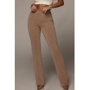 Basic Womens Pants Bright Silk High Elastic Waist Full Length Slim Fit Straight Relaxed Pants