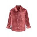 Vintage Mens Shirt Plaid Pattern Chest Pocket Cotton Button down Long Sleeve Spread Collar Regular Fit Shirt