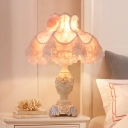 1 Bulb Victorian Dress Night Light Pastoral Style Beige Floral Fabric Table Lamp
